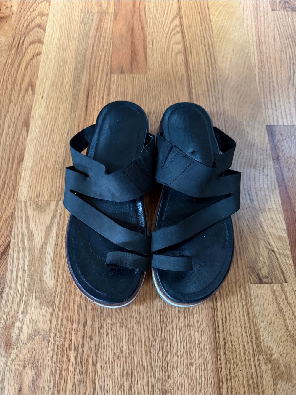 Merrell Black Strappy leather platform Slide Sandals US 8 EUR 39